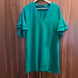 Zara Green Ruffle Sleeve Blouse